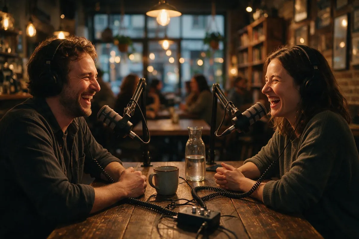 Podcast hosts recording